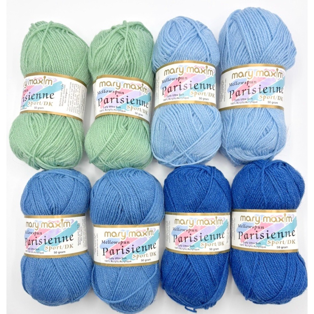 8 Skeins Vintage Mary Maxim Parisenne Yarn 3 Ply Ultra Soft 30, 68, 69, 70 NEW